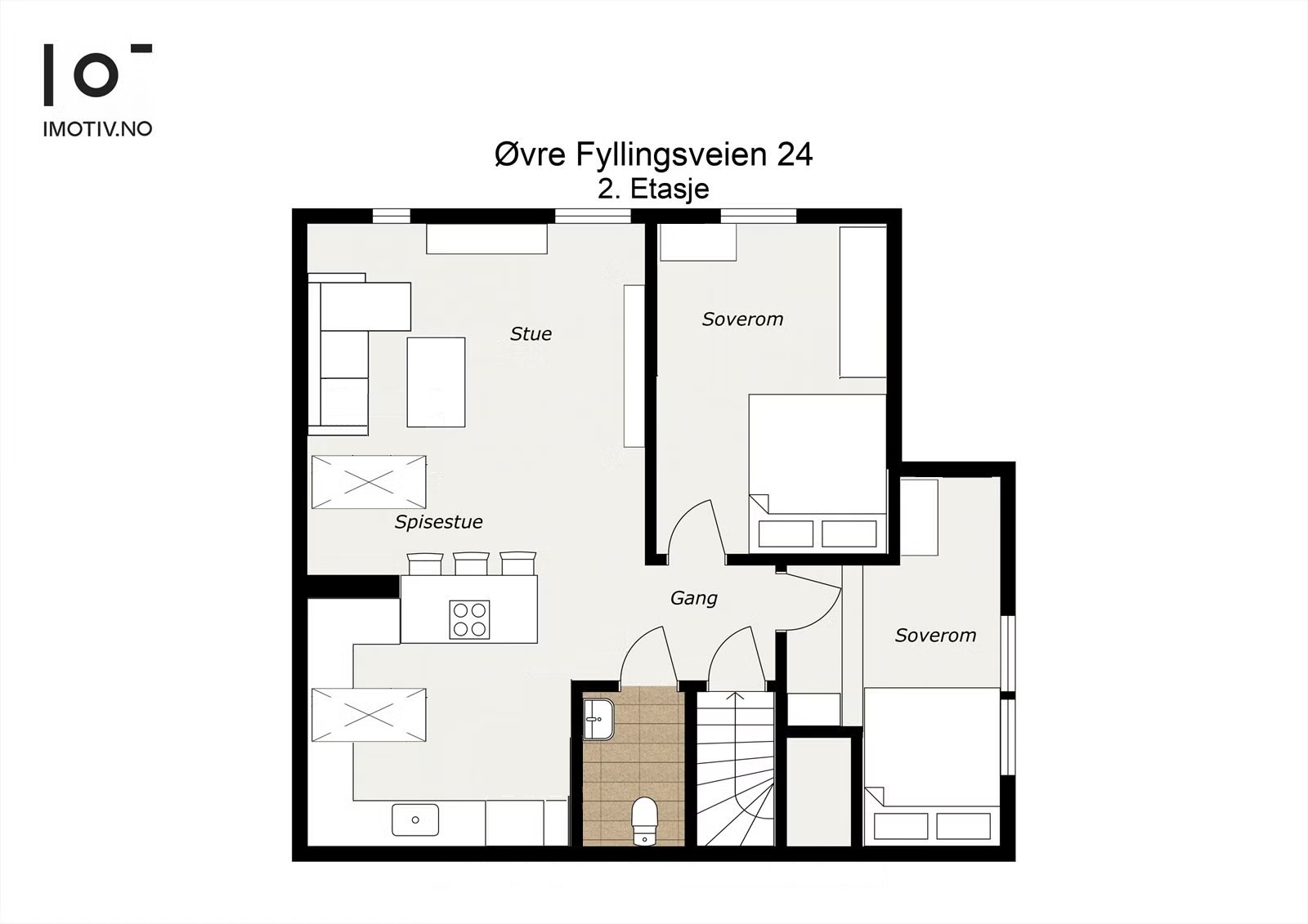 Øverste etasje består av 2 soverom til kr 8.8880,- pr mnd inkludert alt